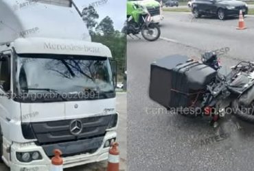 Motociclista fica gravemente ferido ao bater em caminhão e ser arrastado na Castelo Motociclista fica gravemente ferido ao bater em caminhão e ser arrastado na Castelo