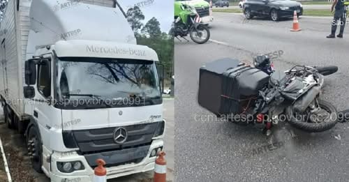 Motociclista fica gravemente ferido ao bater em caminhão e ser arrastado na Castelo